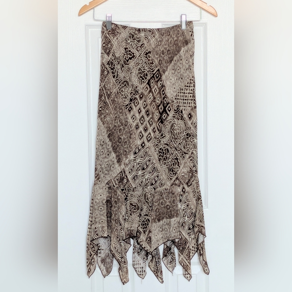 Women's (Small) Lightweight Elastic Waist Lined Boho Maxi Skirt w/Fringed Hem